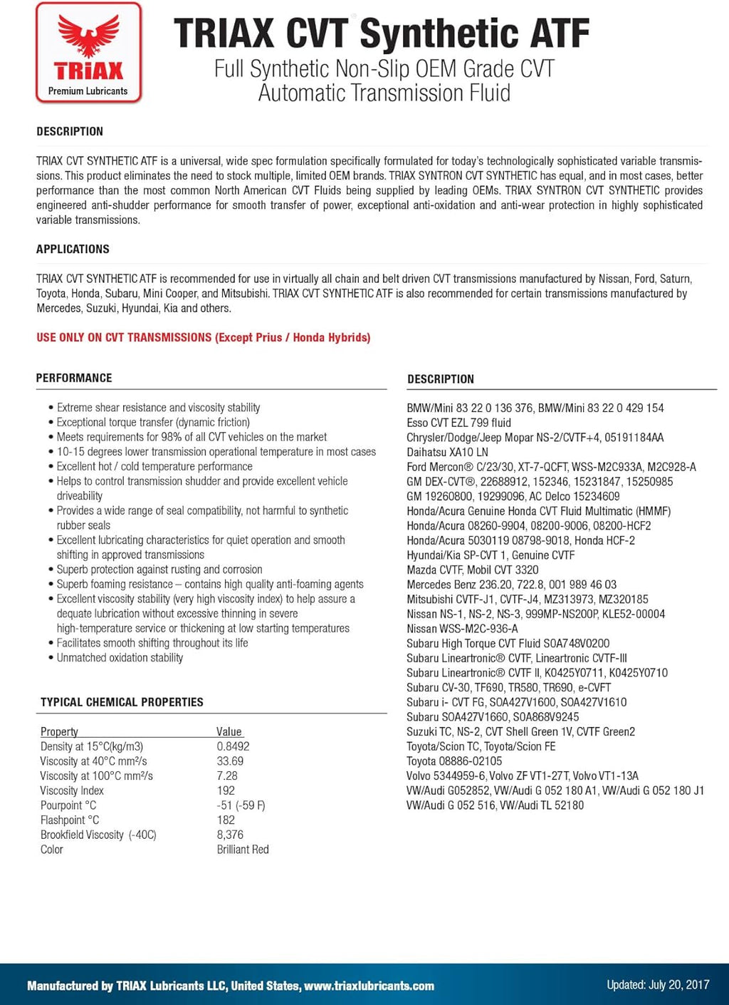12 Quart Full Synthetic Transmission Fluid P9889