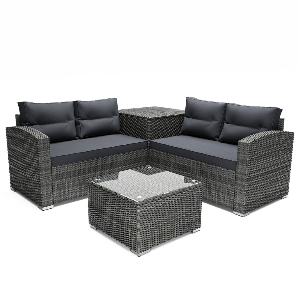 4 Pieces PE Rattan Sectional Sofa Set with Glass Table N90358