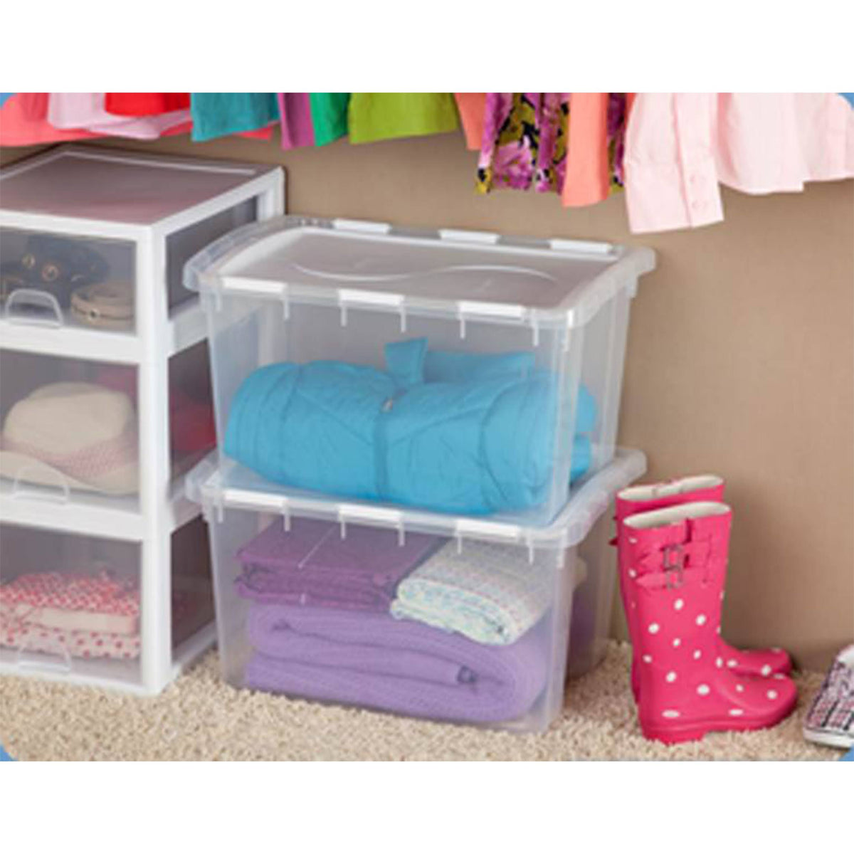 48 Quart Clear Hinged Plastic Storage Container 6 Pack D834