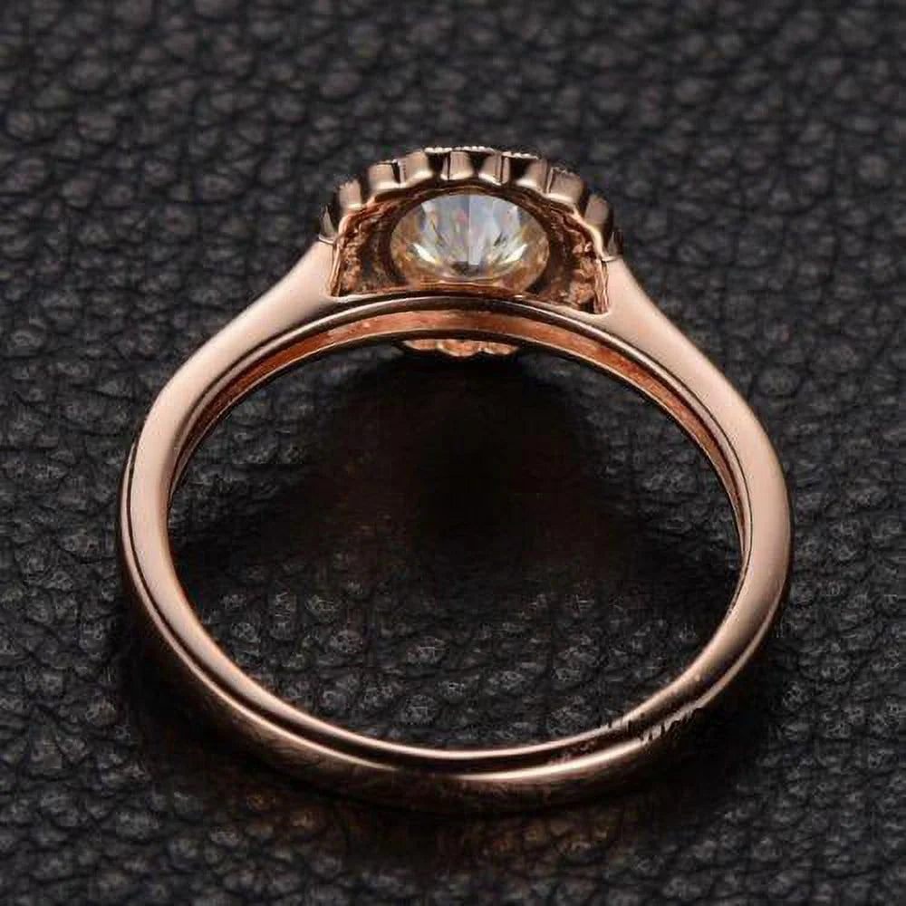 Half Carat Antique Design Halo Round Diamond Engagement Ring in 10k Rose Gold G348950