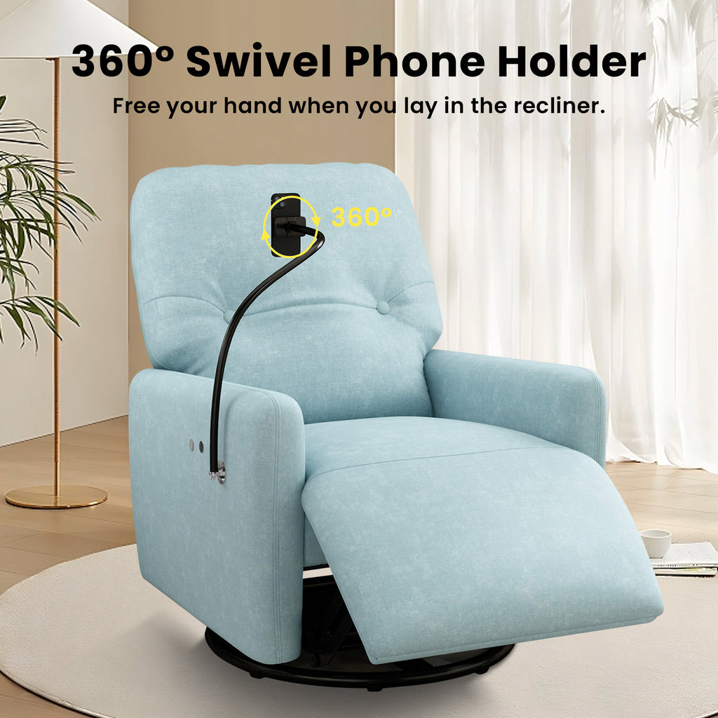 Blue 270 Degree Swivel Electric Recliner Chair with Phone Holder S5746