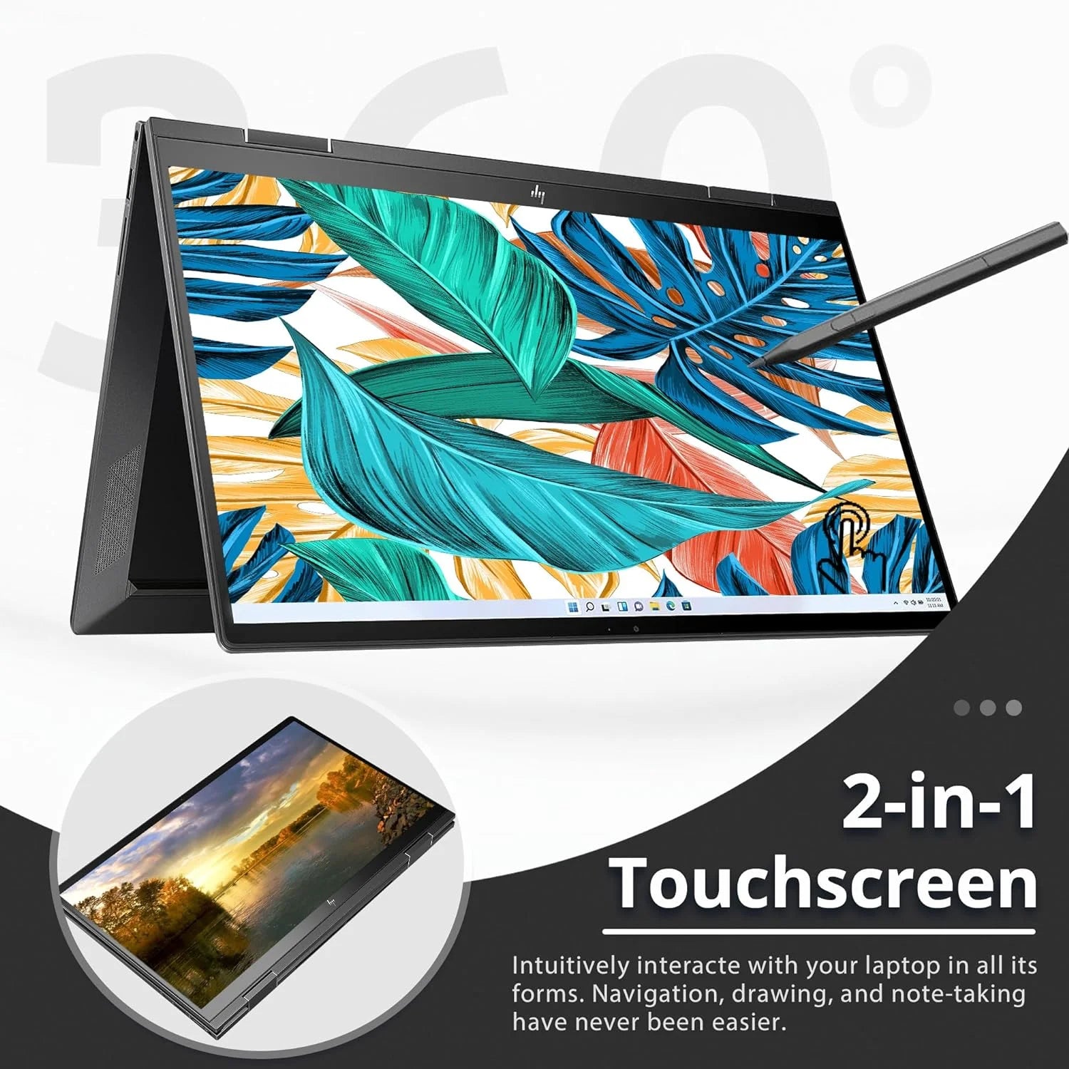 HP Envy x360 2-in-1 15.6" Touchscreen Laptop, AMD Ryzen 7 5825U, 32GB RAM, 2TB PCIe SSD, Black (Renewed) L351
