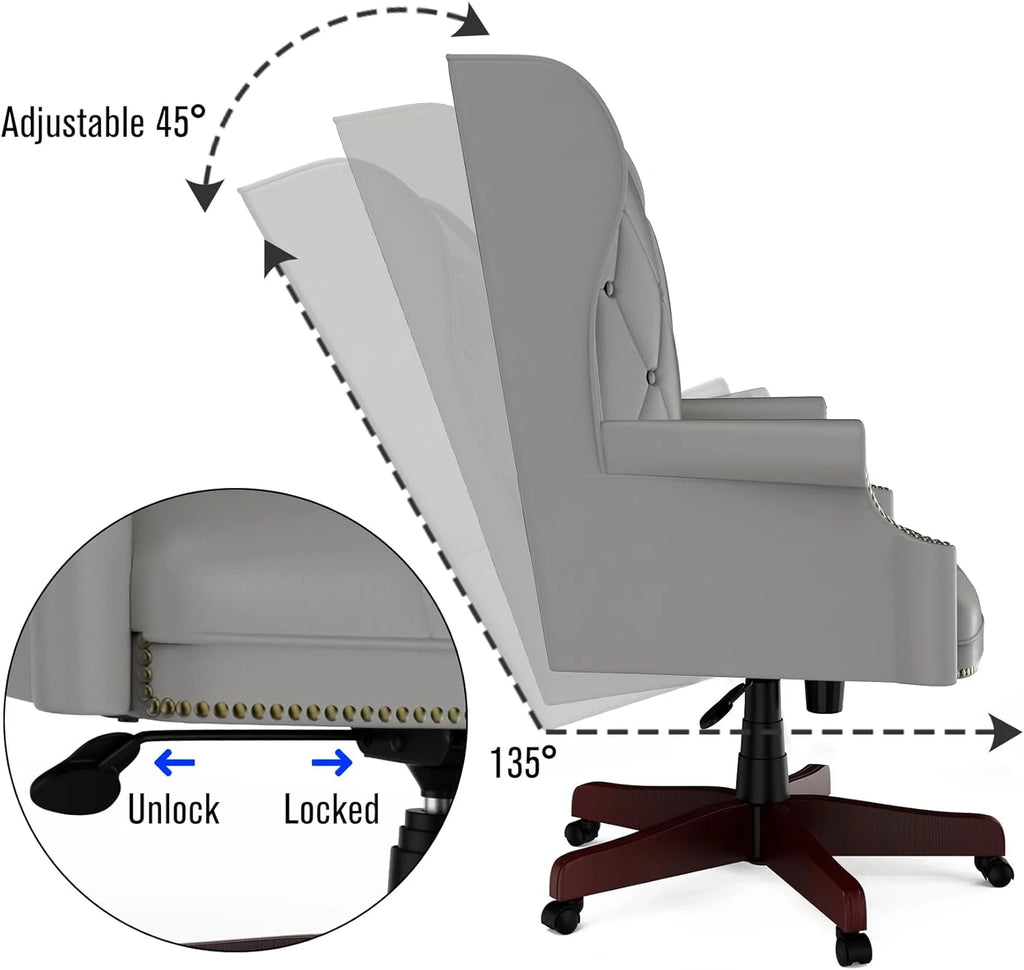 Gray High Back PU Leather Office Chair with Caster Wheels K425981