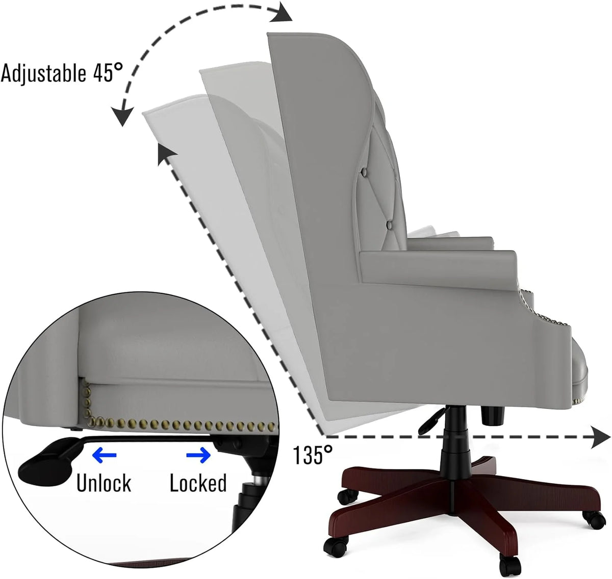 Gray High Back PU Leather Office Chair with Caster Wheels K425981