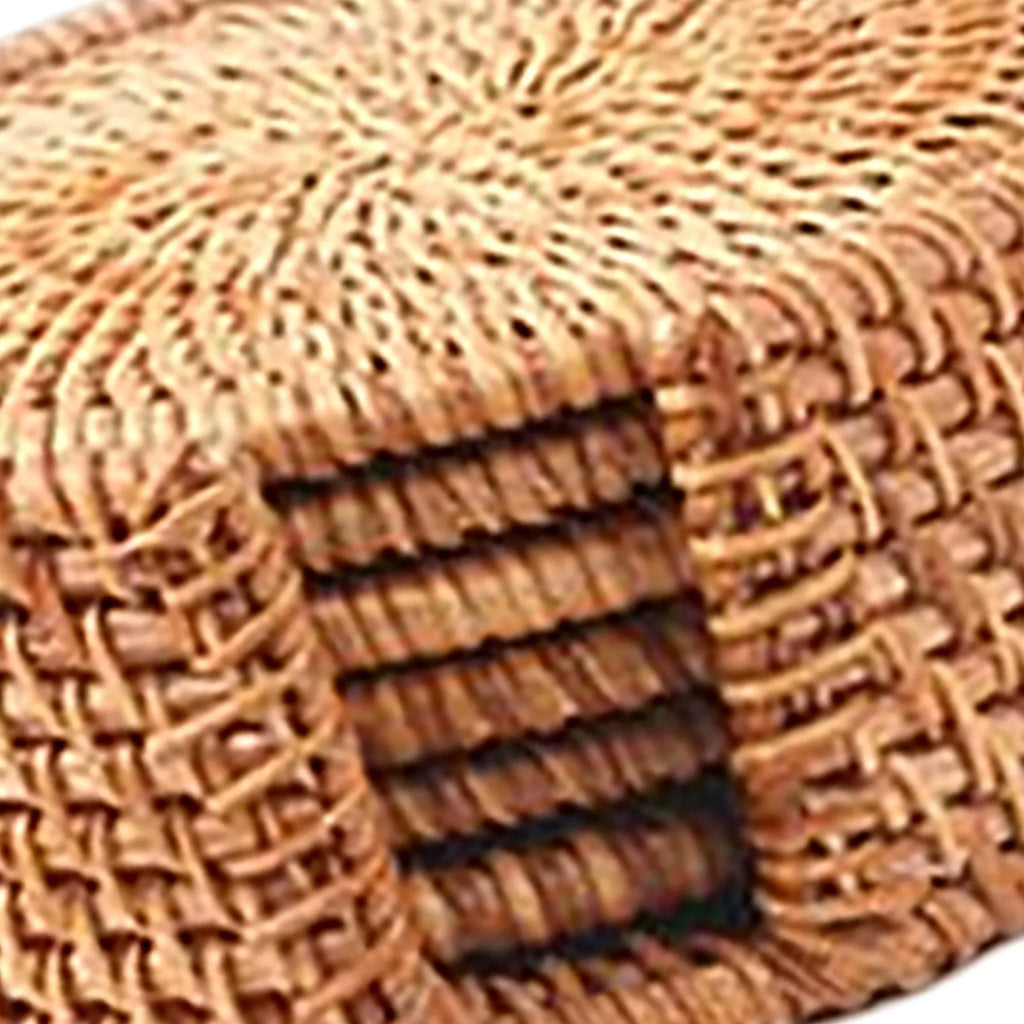 6x Round Rattan Coasters with Holder O520756