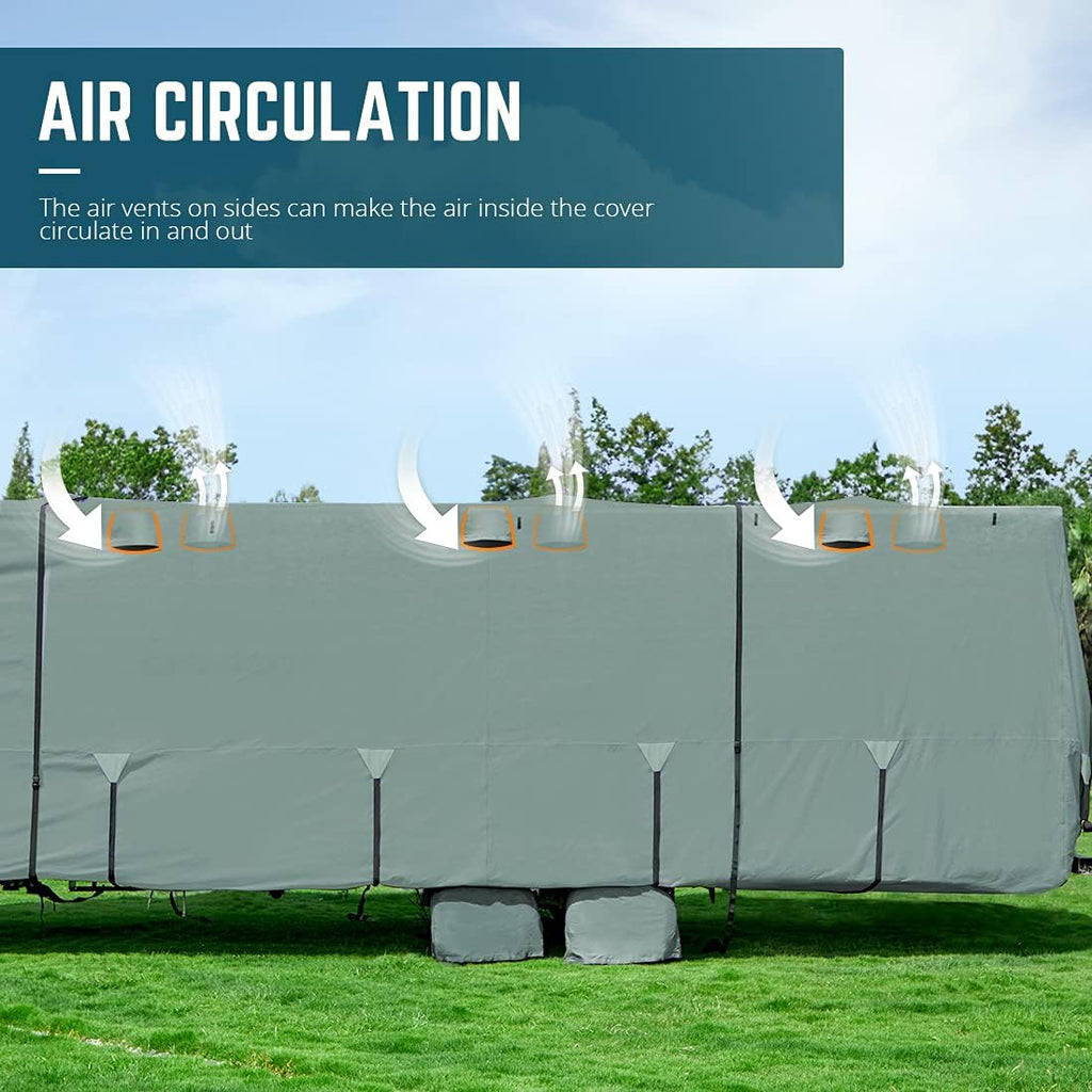 Extra-Thick 4 Layers Travel Trailer RV Cover, Fits 30'-33' Motorhome with 2Pcs Extra Straps & 4 Tire Covers E943516