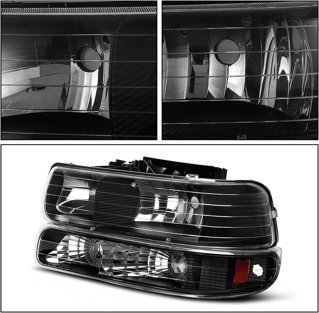 Black Housing Replacement Headlights + Red Lens Taillights Combo P19172
