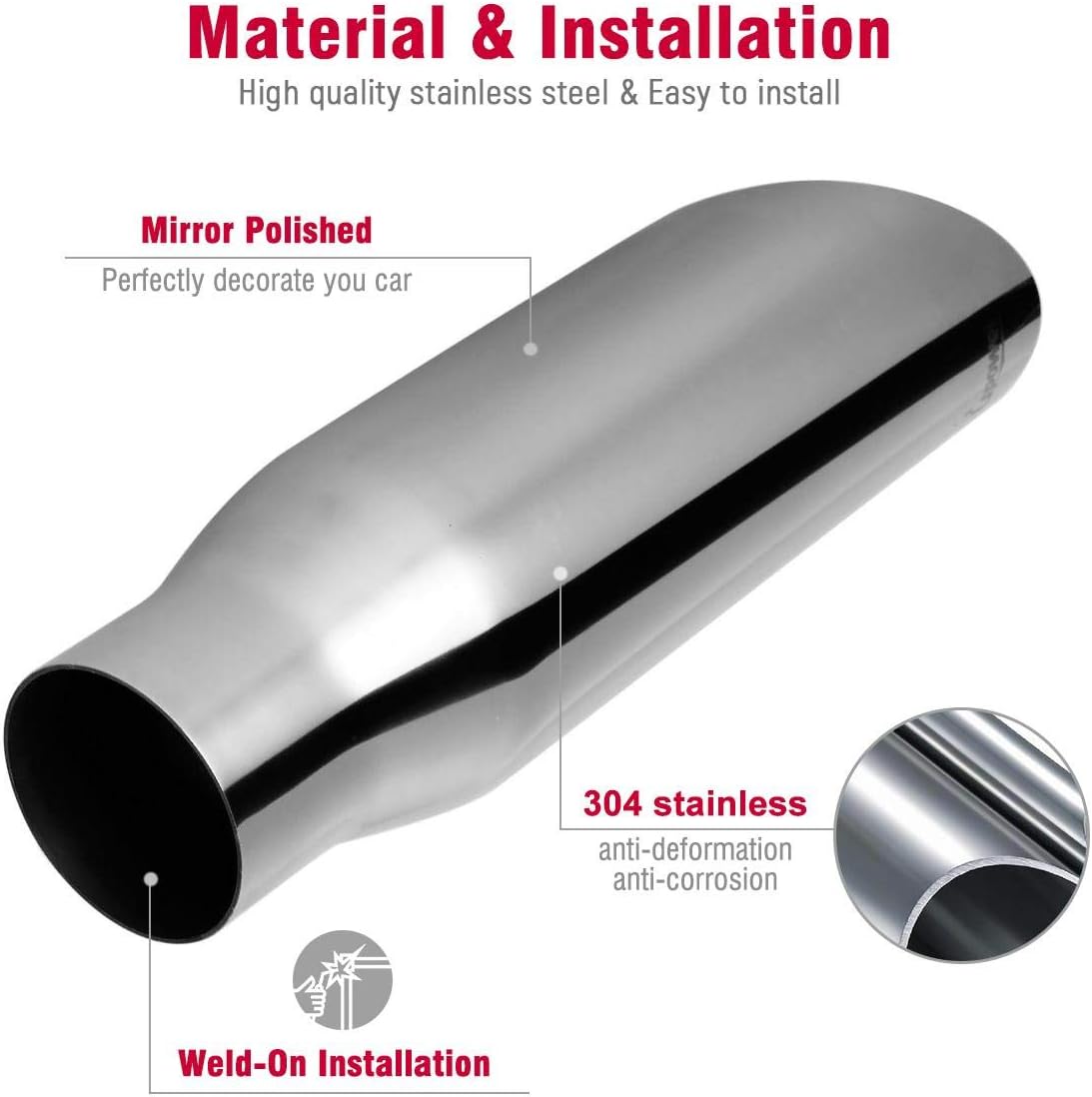 2.5" Inlet 3.5" Outlet 12" Long Stainless Steel Exhaust Tailpipe Tips Angle Cut Pack of 2 W4035