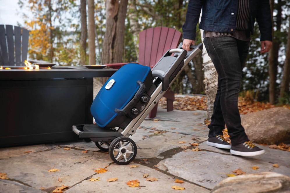 Blue Portable Propane Gas Grill with Scissor Cart & Griddle K275376