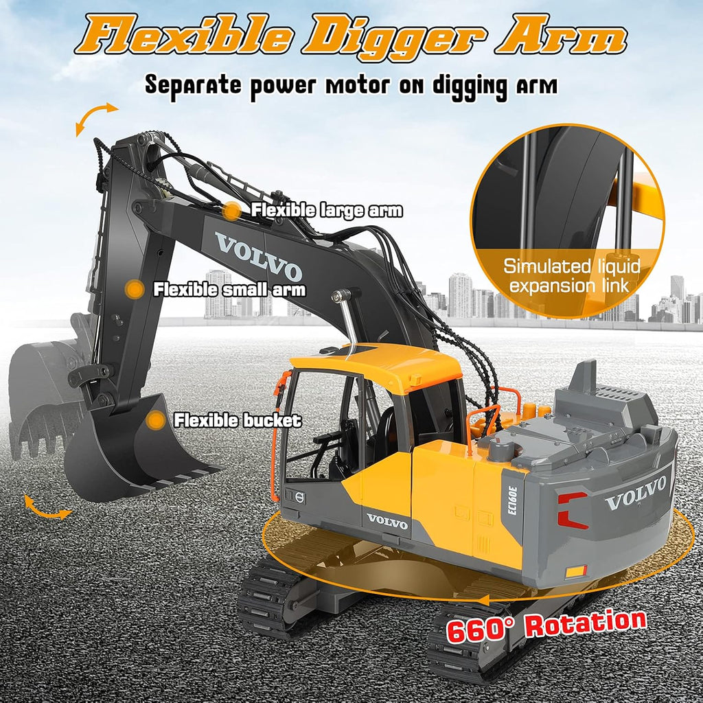 3 in 1 RC Excavator Construction Truck Metal Shovel and Drill 1/16 Scale Remote Control Excavator F730
