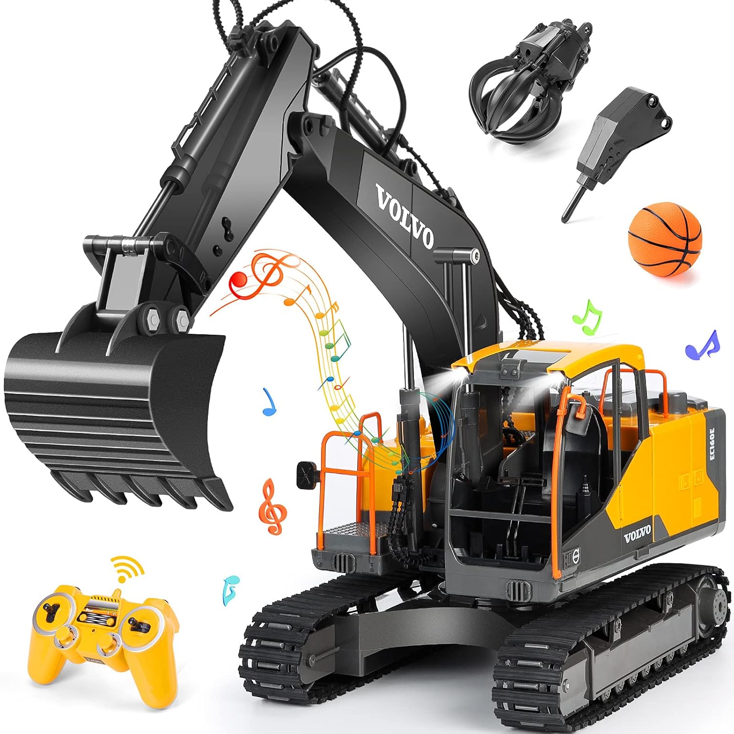 3 in 1 RC Excavator Construction Truck Metal Shovel and Drill 1/16 Scale Remote Control Excavator F730
