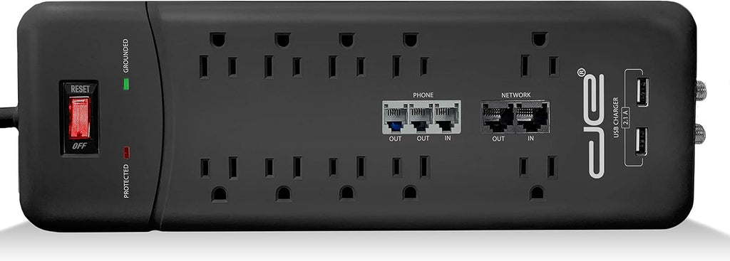 10-Outlet 3500 Joules Surge Protector Power Strip, 25 Foot Cord, Black Pack of 2 C5932
