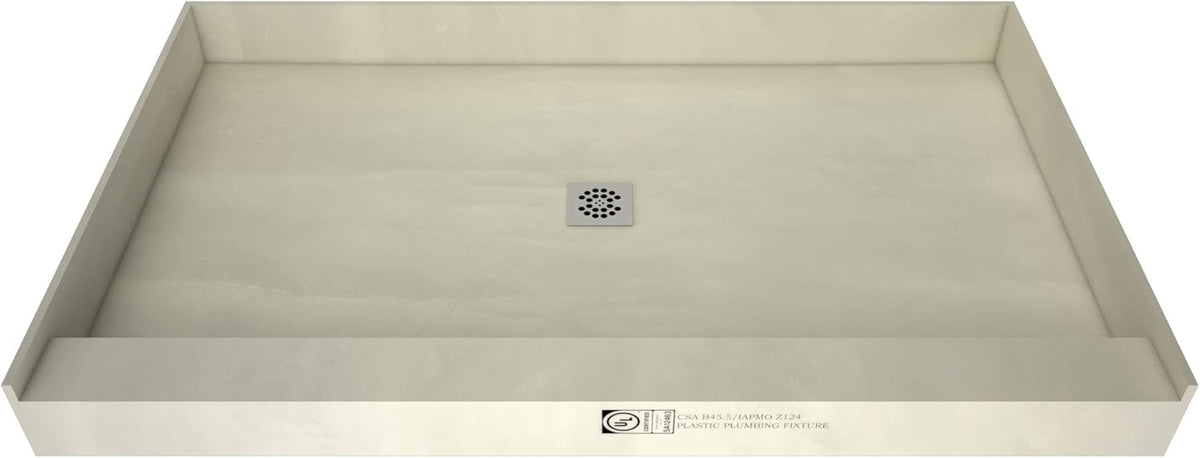 60" x 36" Center Drain Shower Pan Kit with PVC Drain and Grate J402422