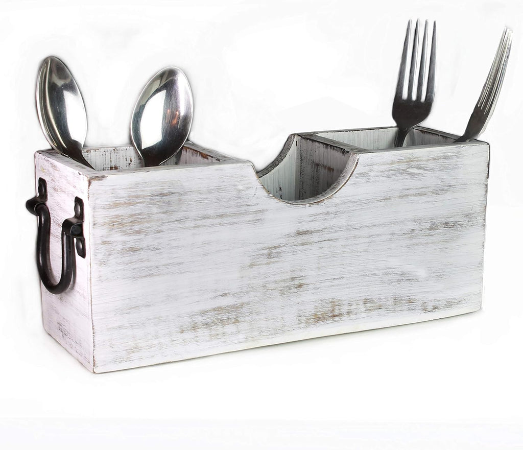 White Wood Silverware Holder Caddy V67253