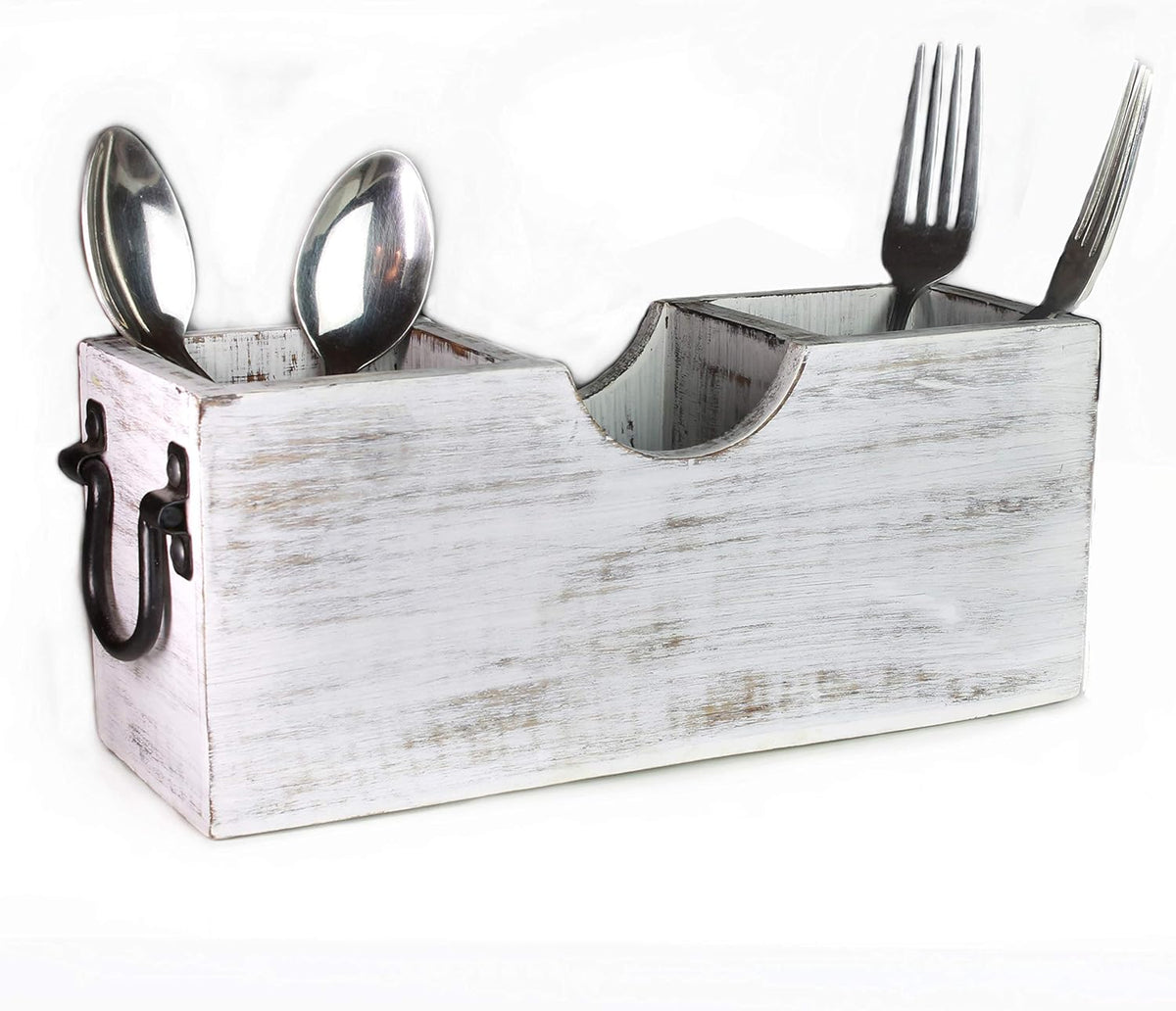 White Wood Silverware Holder Caddy V67253