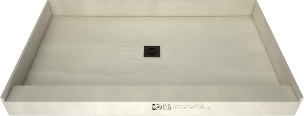 60" x 36" Center Drain Shower Pan Kit with PVC Drain and Grate J402422