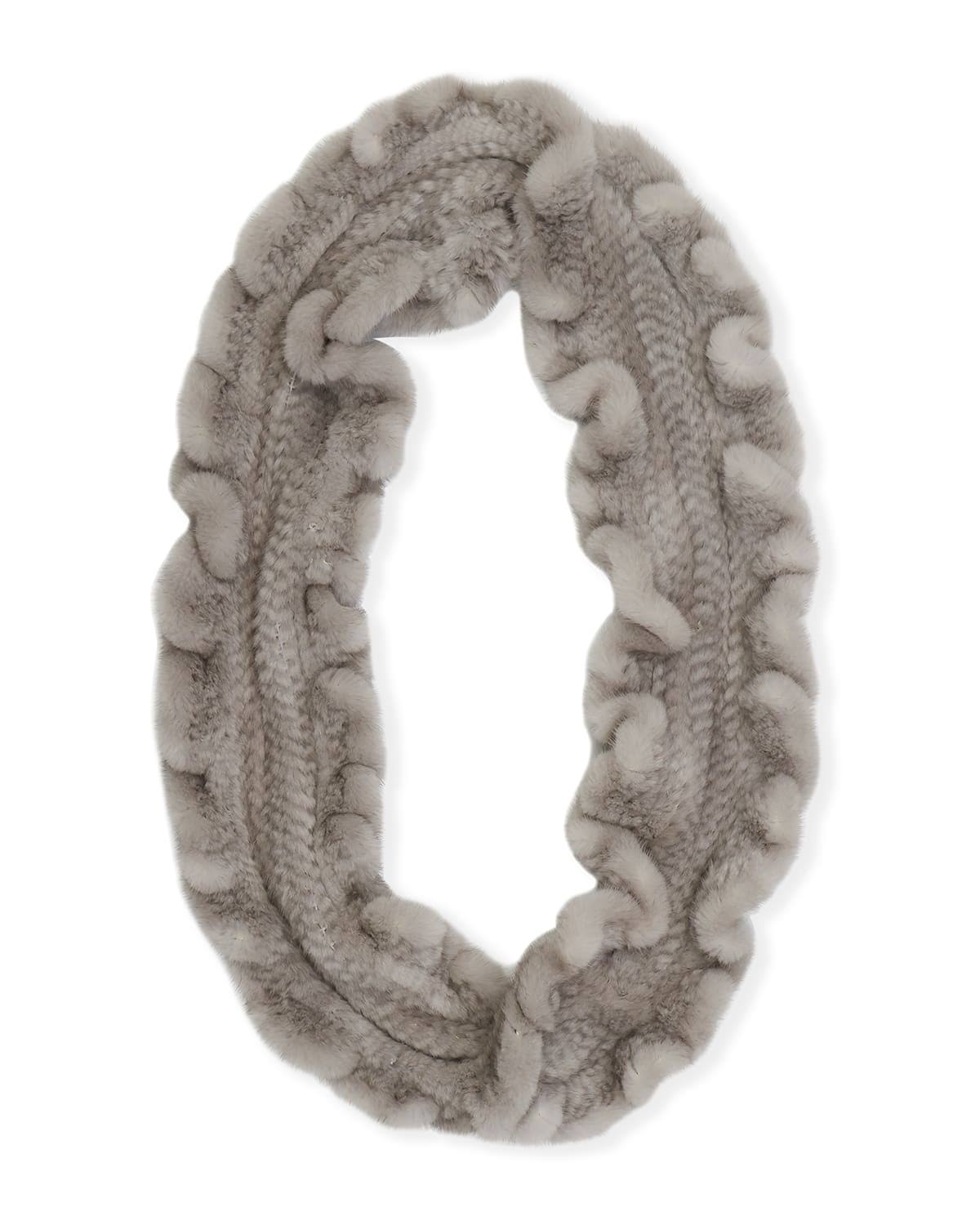 Mink Fur Knit Infinity Scarf Black U499784