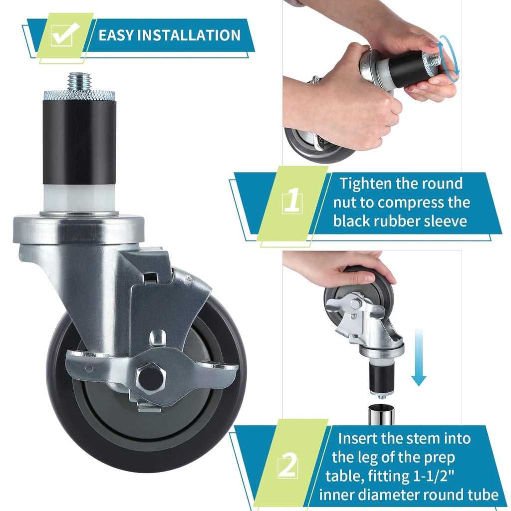 4 Pcs Stainless Steel Expanding Stem Casters P457