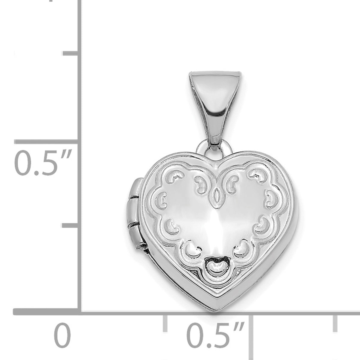 14K White Gold Rhodium Plated Textured Heart Locket Pendant Charm X808