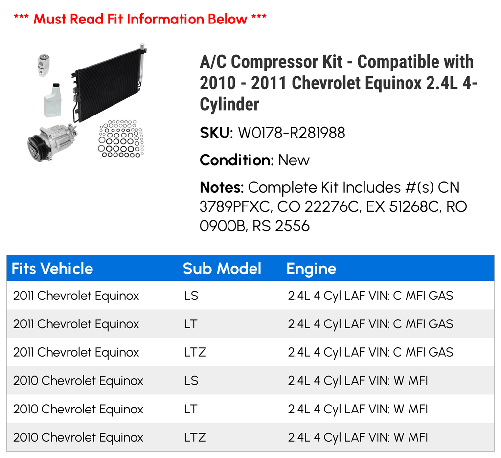 A/C Compressor Kit for 2010-2011 Chevy Equinox 2.4L D7633