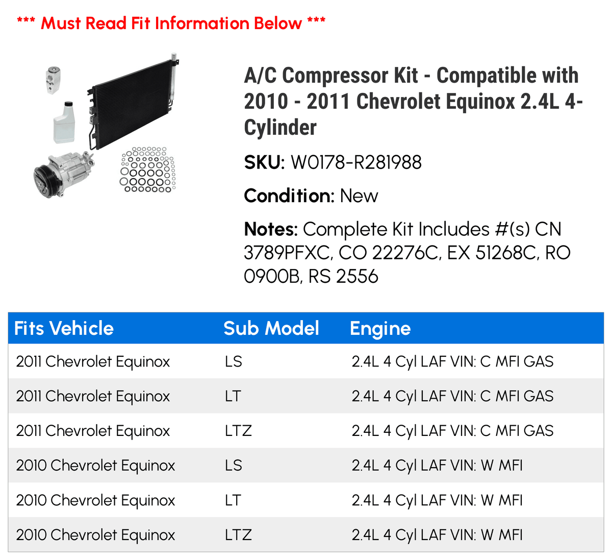 A/C Compressor Kit for 2010-2011 Chevy Equinox 2.4L D7633
