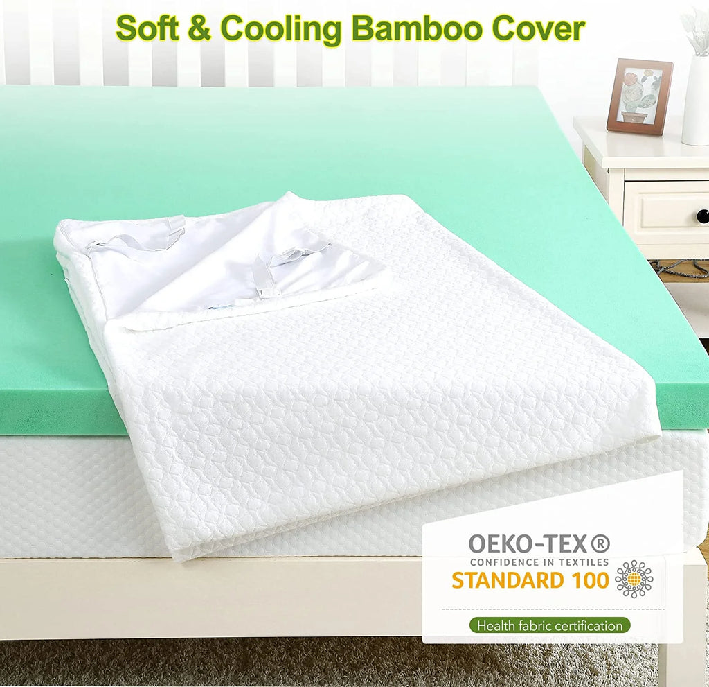 3 Inch Green Tea Memory Foam Mattress Topper with Zippered Bamboo Cover J377