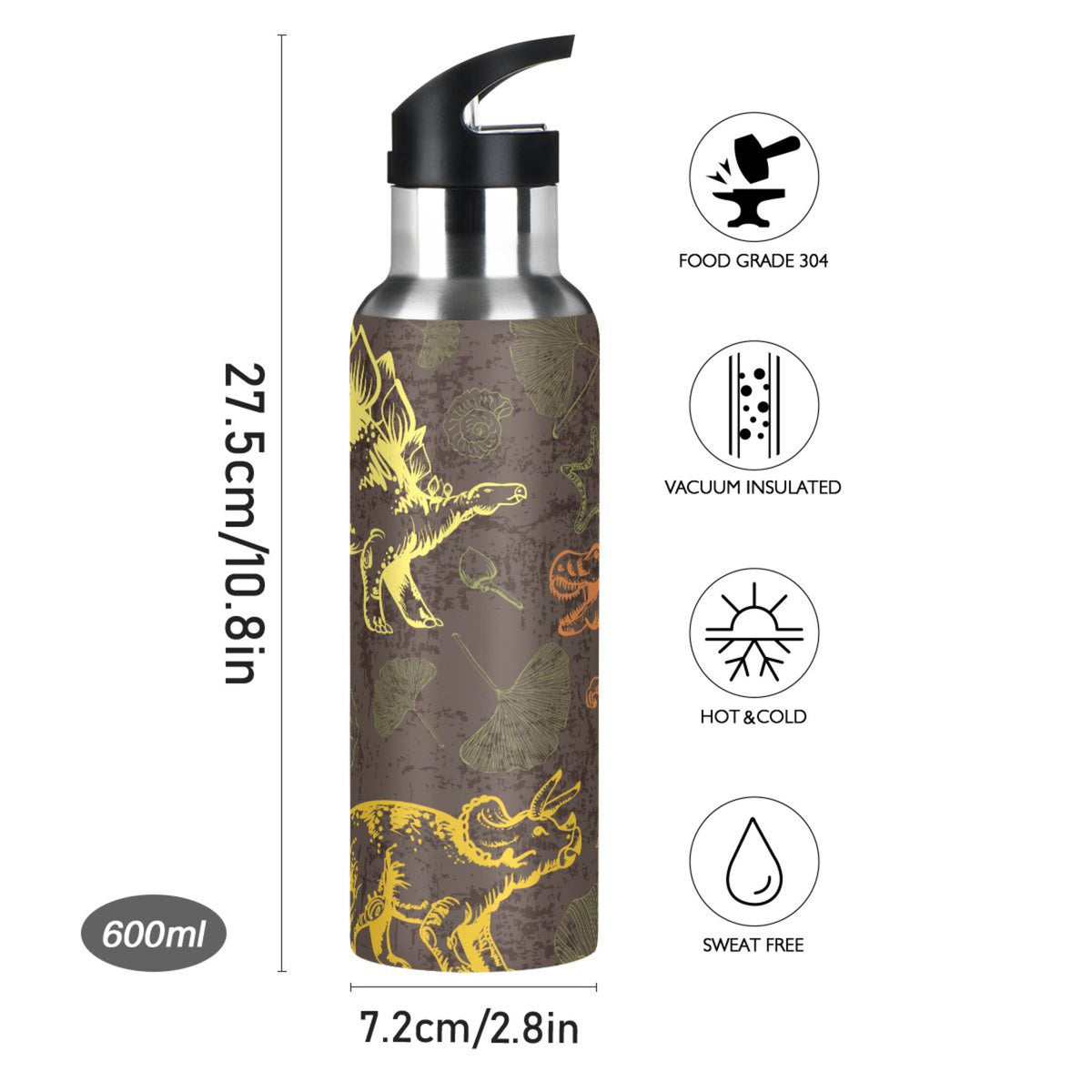 Stainless Steel Insulated Thermos Vacuum Flask Water Bottle with Straw Lid E86657