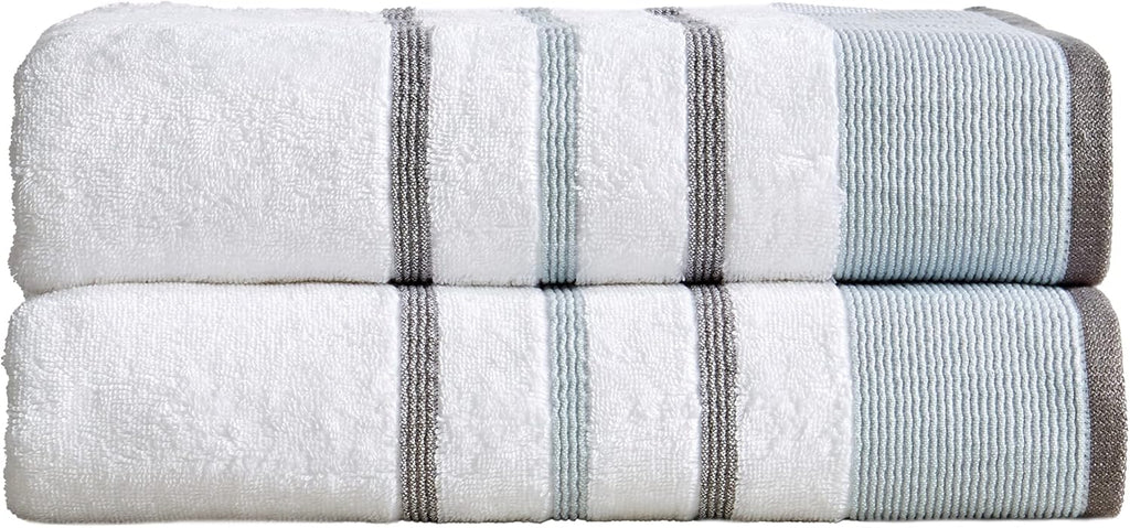 6 Piece Set White Tan Cotton Bath Towels R17687