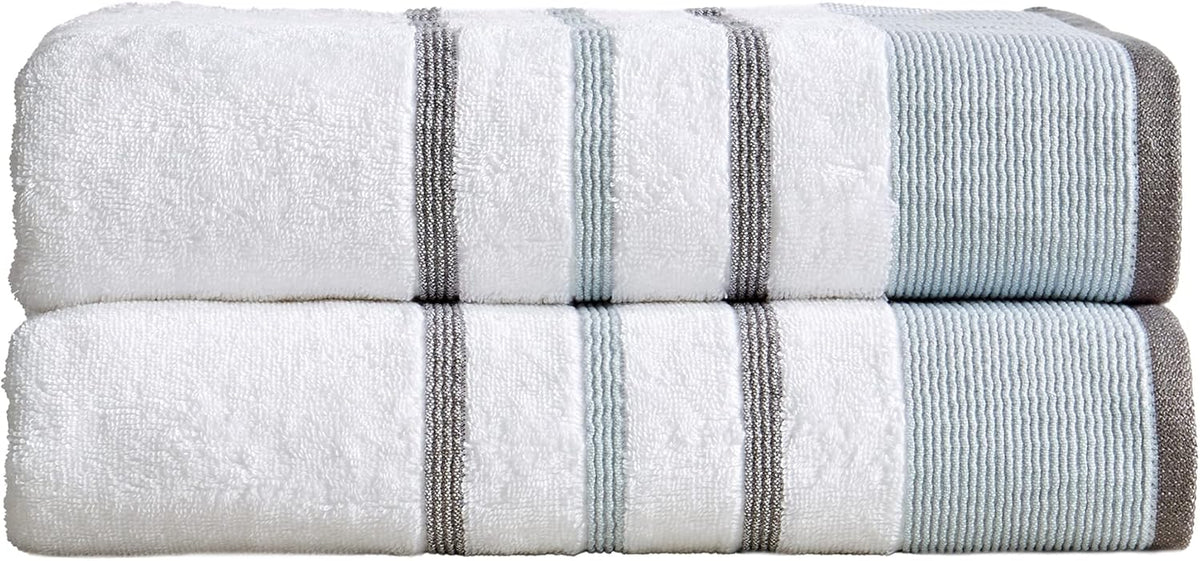 6 Piece Set White Tan Cotton Bath Towels R17687