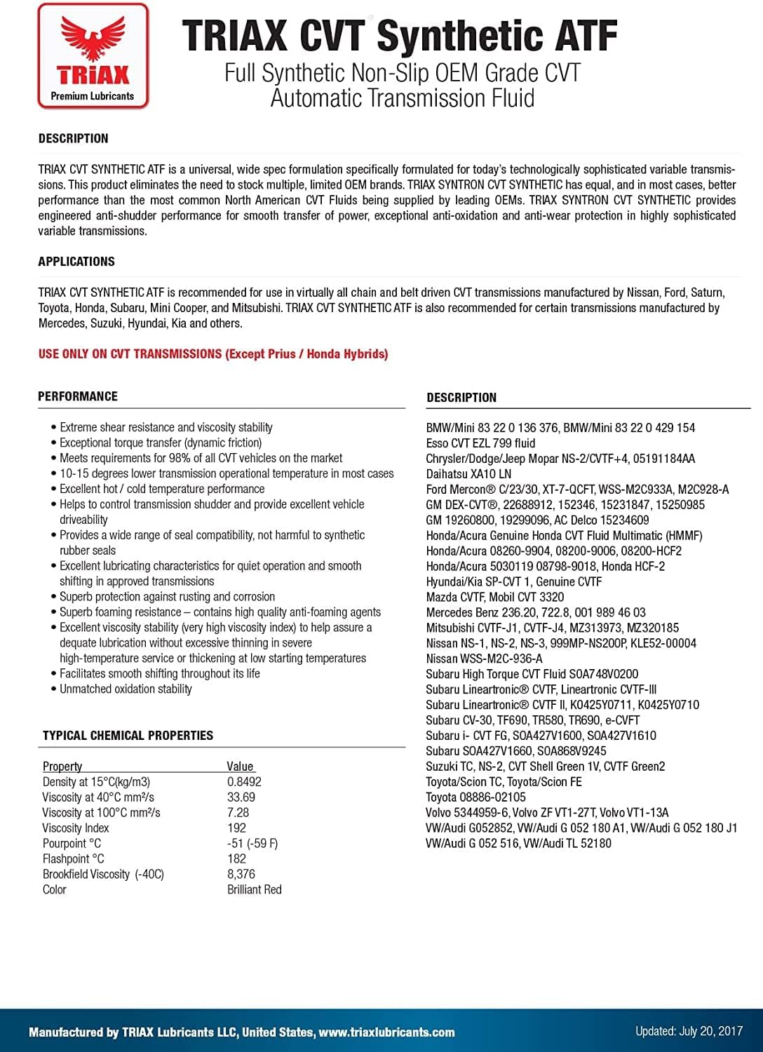 12 Quart Full Synthetic Transmission Fluid P9889