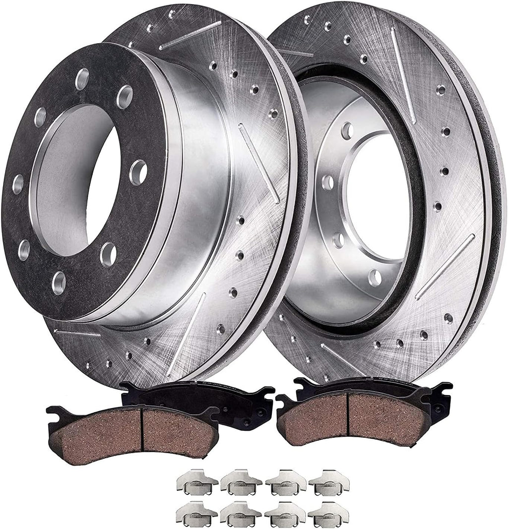 8-Lug Front Drilled and Slotted Disc Rotors + Brake Pads 4pc Set C839