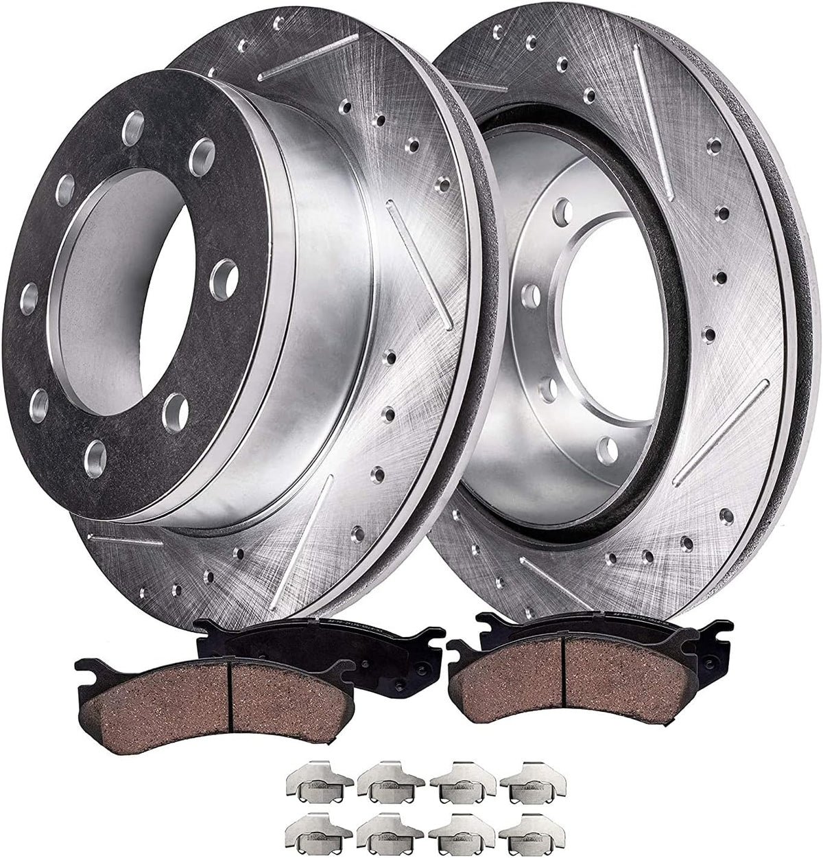 8-Lug Front Drilled and Slotted Disc Rotors + Brake Pads 4pc Set C839