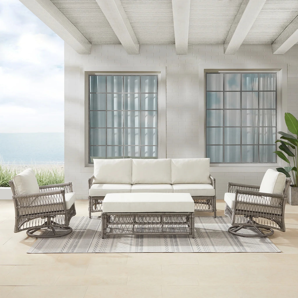 4Pc Outdoor Wicker Swivel Rocker And Sofa Set Creme/Driftwood F960