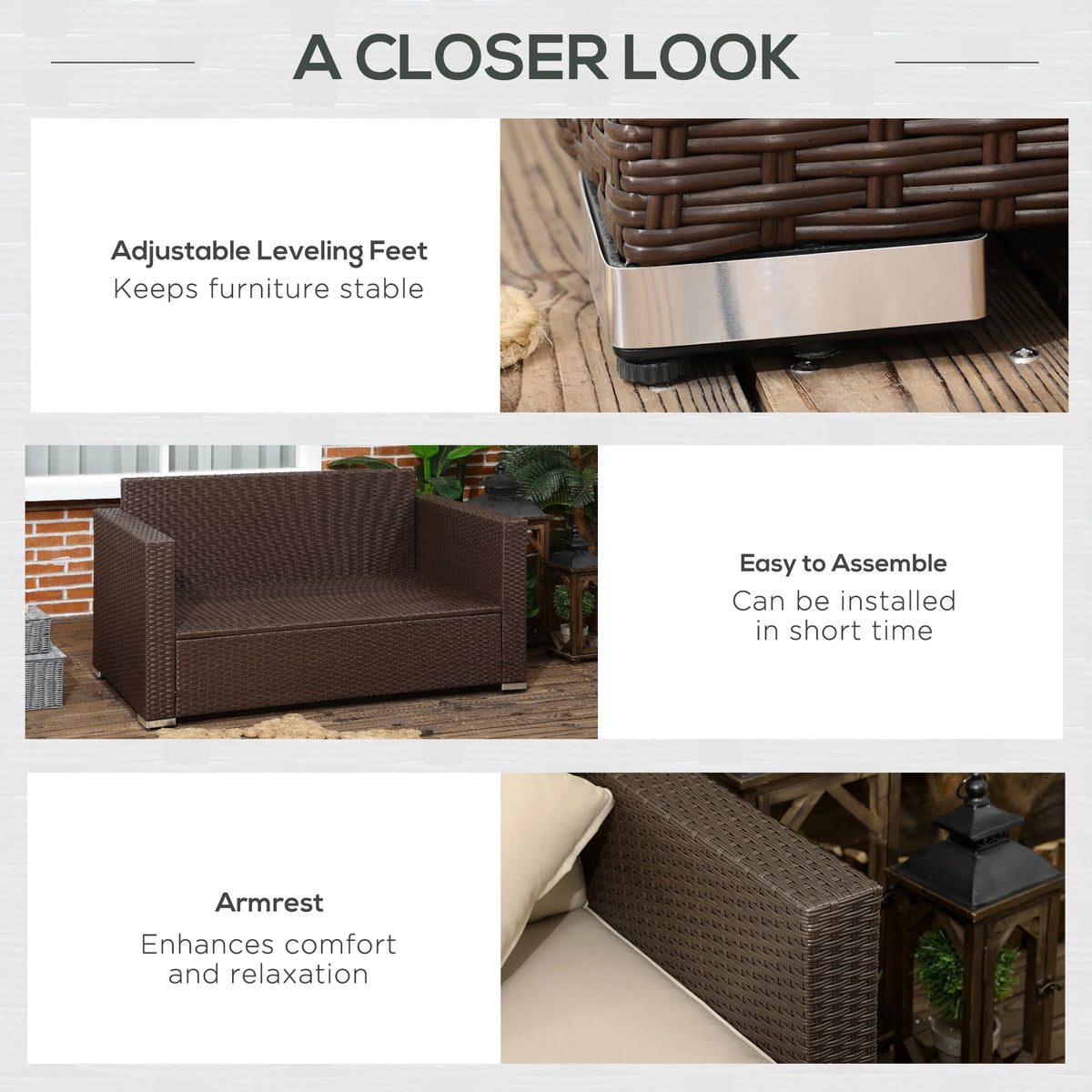 Beige Padded Outdoor Loveseat A5933