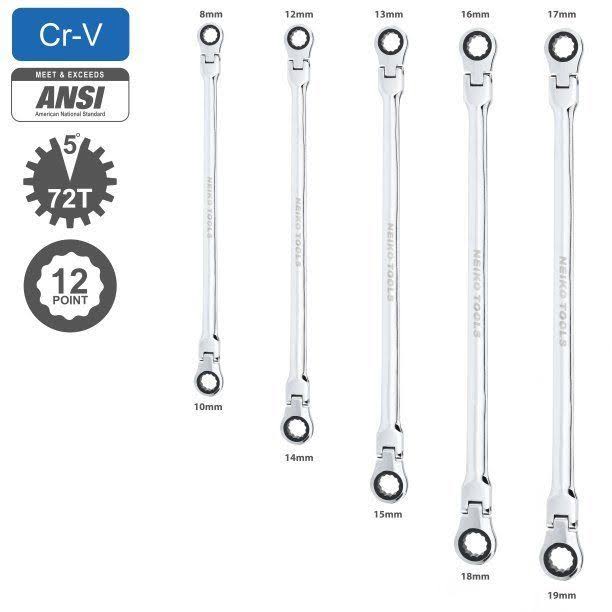 5 PC Metric Flexible Head Ratcheting Wrench Set F897176
