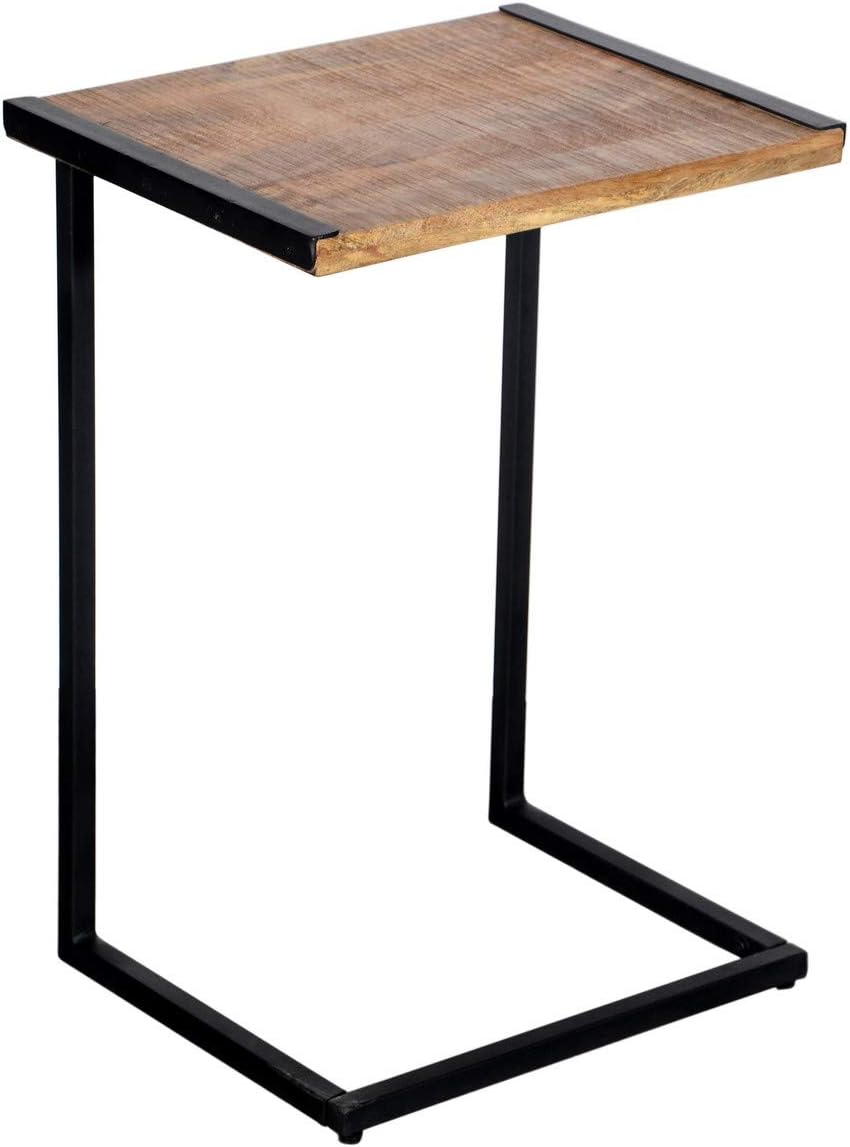 Brown Mango Wood Sofa Side End Table with Metal Base I73957