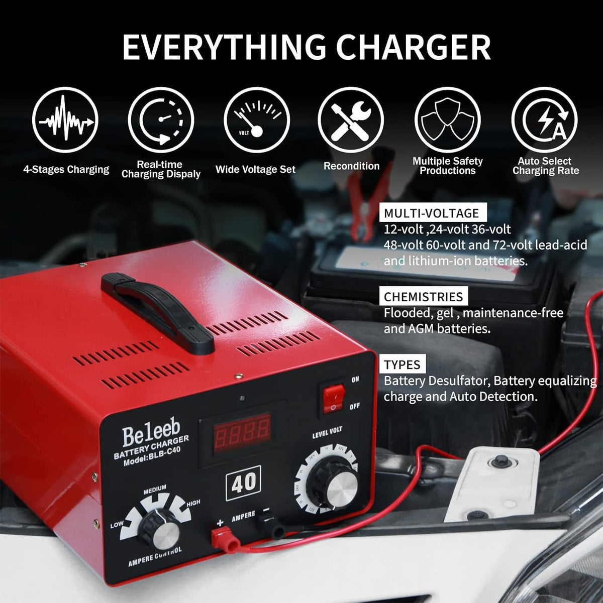 Adjustable Battery Charger 12V 24V 36V 48V 60V 72V Battery Desulfator Maintainer L891