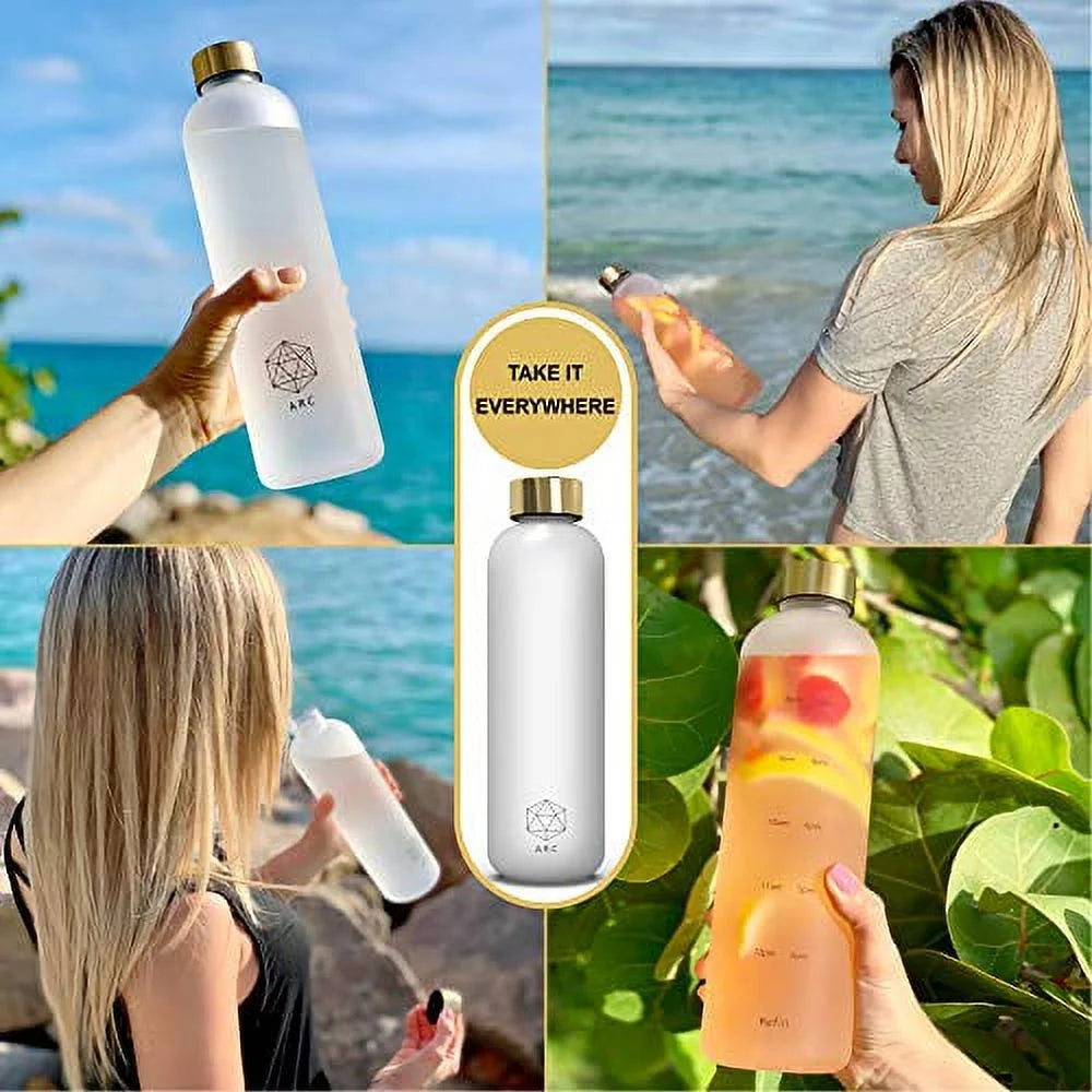 32 OZ BPA Free Frosted Plastic Motivational Reusable Water Bottle With Time Marker W60722