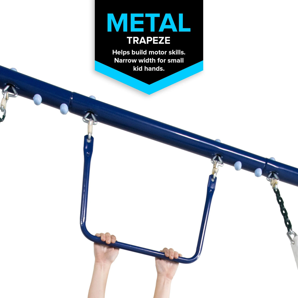 Metal Swing Set with Trapeze, Teeter-Totter, and 6' Double Wall Slide S428051