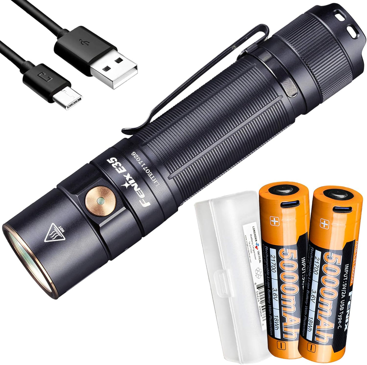 3000 Lumen USB-C Rechargeable Flashlight with 2X 5000mAh Battery Case R5026