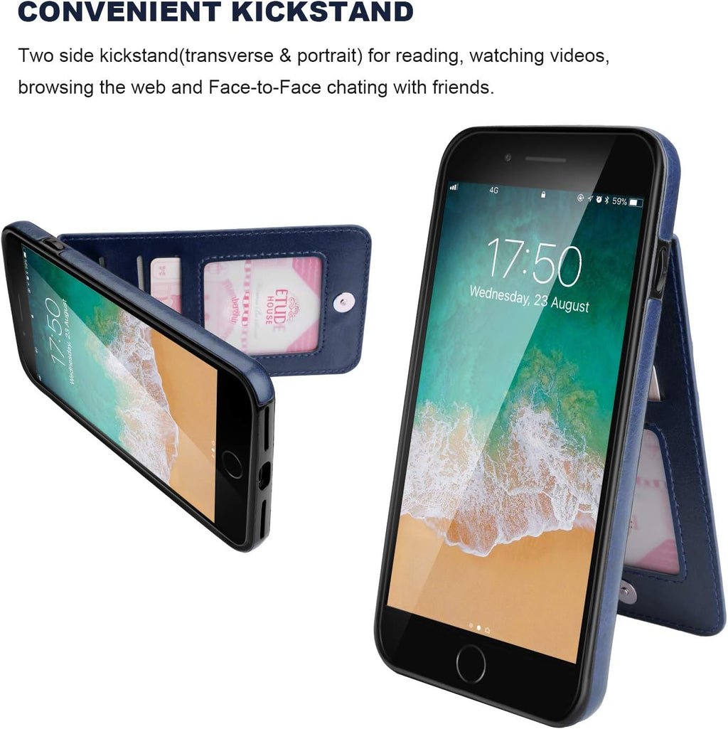 Blue Leather Wallet Case for iPhone 7 Plus 8 Plus with Card Holder P88710