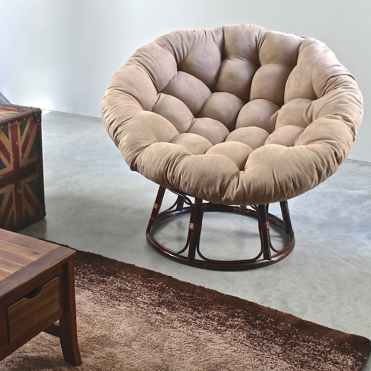 Red Wine Microsuede Rattan Papasan Chair with Cushion C885