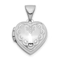 14K White Gold Rhodium Plated Textured Heart Locket Pendant Charm X808