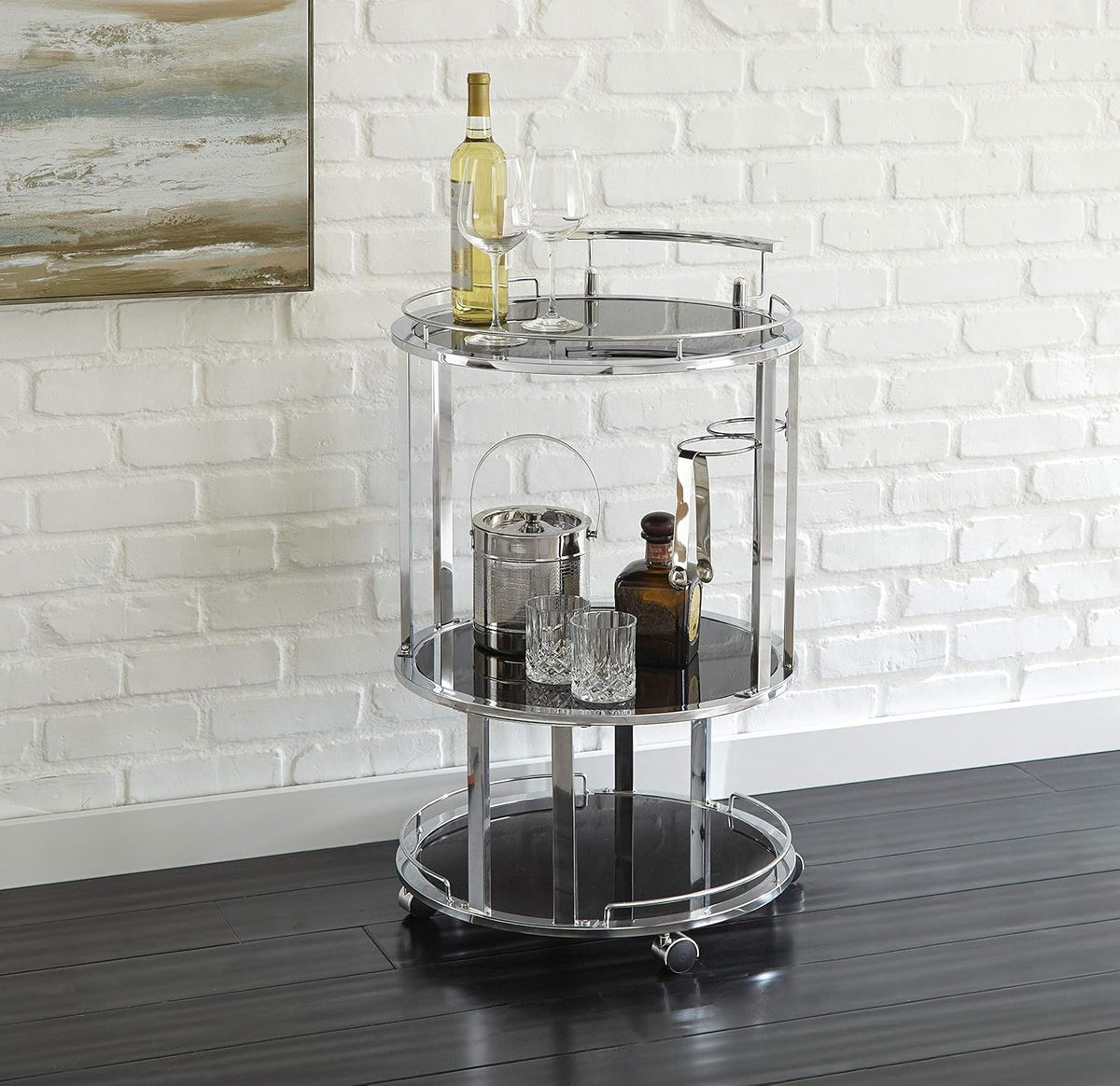 Chrome and Black Glass Bar Cart C263231