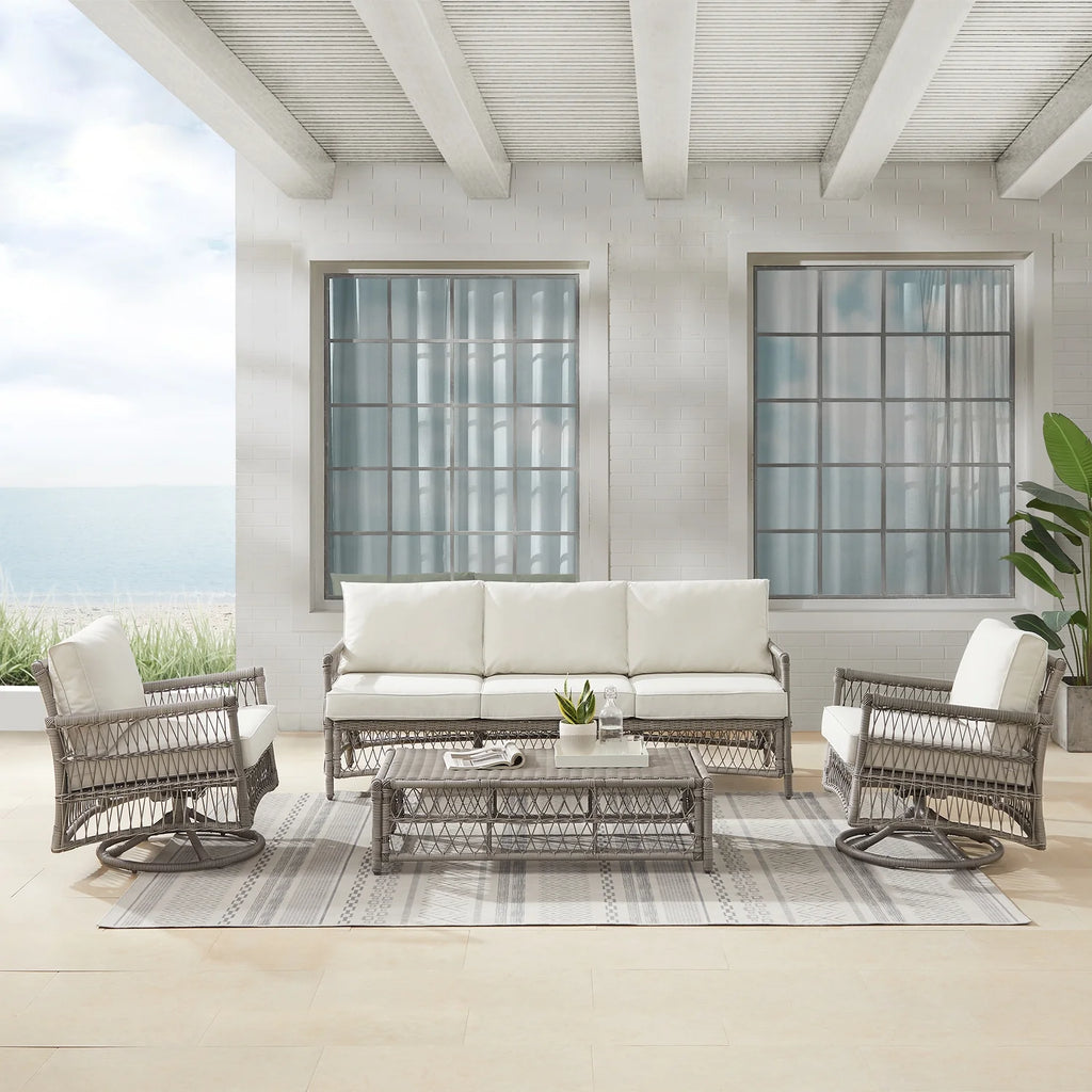 4Pc Outdoor Wicker Swivel Rocker And Sofa Set Creme/Driftwood F960