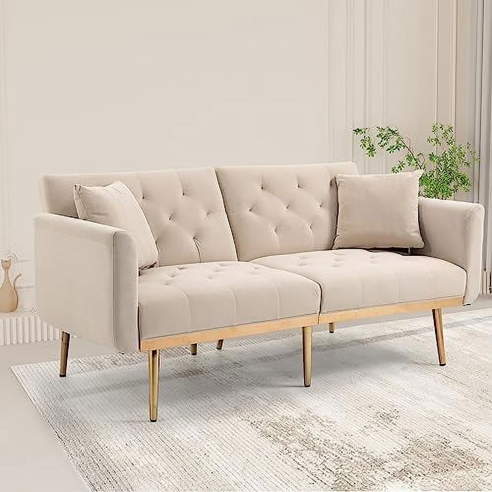 Velvet Loveseat with 7 Gold Metal Legs Z54291