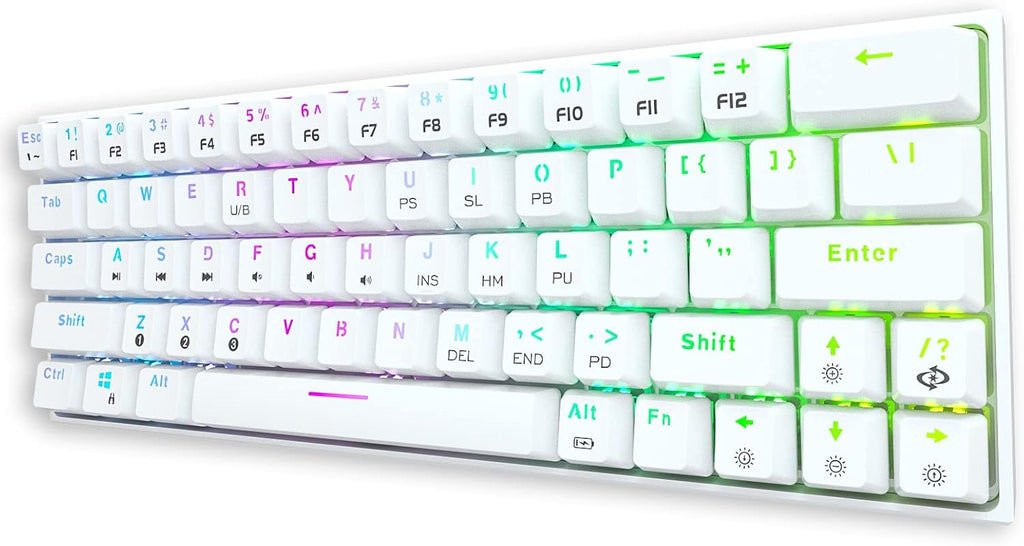 Wireless Wired 60% Mechanical Keyboard with Arrow Keys, Bluetooth 5.1, True RGB Backlit, 1900mAh Battery (White, Red Switch) O370711