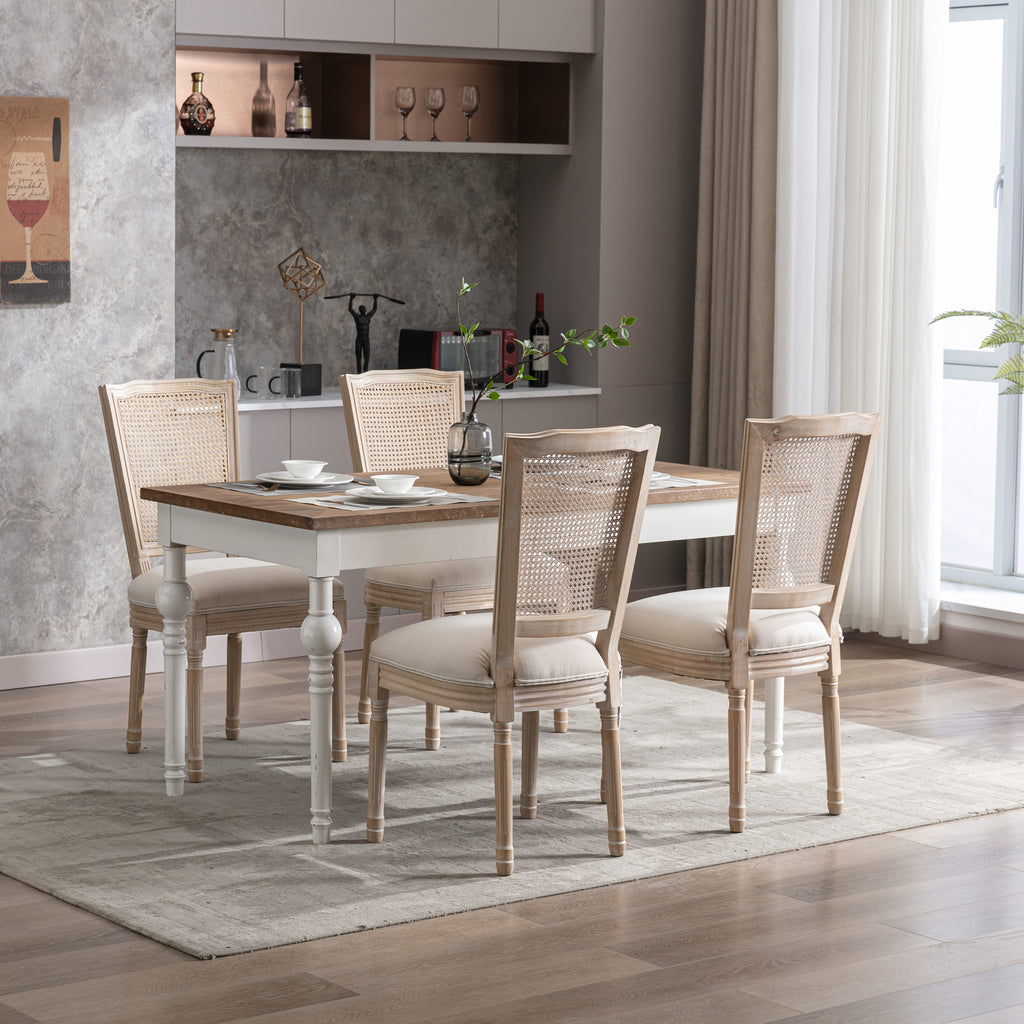 Cream Linen Fabric Rattan Back Dining Chair, Set of 2 K77266