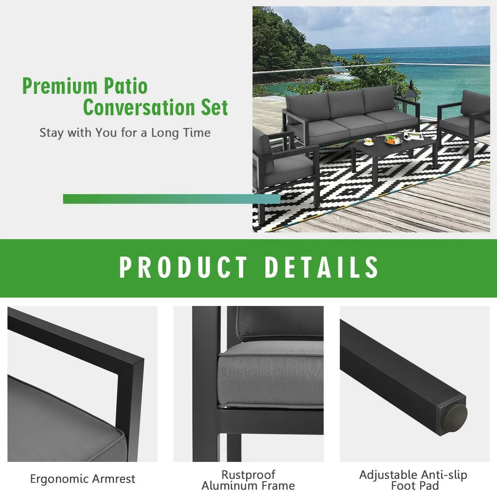 4-Piece Outdoor Patio Furniture Set Sectional Sofa Set Coffee Table M7411