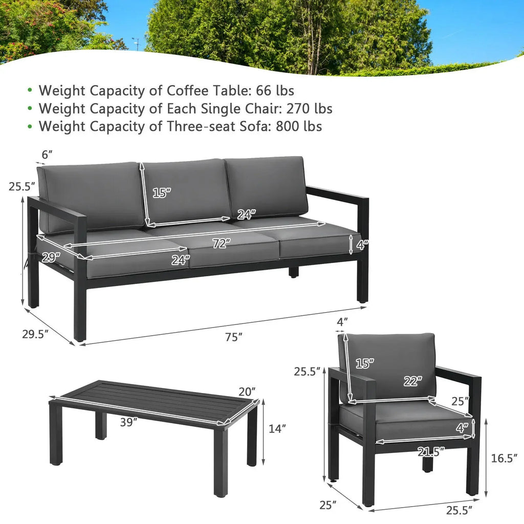 4-Piece Outdoor Patio Furniture Set Sectional Sofa Set Coffee Table M7411
